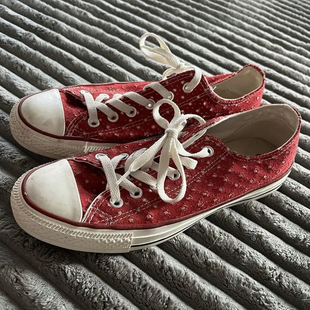 Converse All Star Red Canvas Sneaker Women Size 8 - Picture 3 of 8
